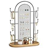 bussdis Jewelry Holder Organizer Earring Display - Stands Earring Storage Earring tree Hanger Jewelry Towers Rack with 6 Hooks 300 Stud Holes Wood Tray for Necklaces Bracelets Rings