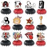 12PCS Rock and Roll Honeycomb Centerpieces Music Party Decorations Silhouette Retro Table Musical Silhouette Party Favors Guitar Rap Birthday Baby Shower Party Supplies