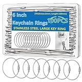 Seept 100 Pack Key Chain 6 inch Keychain Rings 2mm Stainless Steel Large Key Ring for Key Tags,Keyrings, Luggage Tags,ID Tag Keepers,Car Keys Wire Keychain Cable Packed in Box