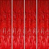 GOER 3.2 ft x 9.8 ft Metallic Tinsel Foil Fringe Curtains Party Photo Backdrop Party Streamers for Birthday,Graduation,New Year Eve Decorations Wedding Decor (4 Packs,Red)