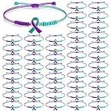 Sasylvia 20/100 Pcs Suicide Prevention Awareness Bracelets Adjustable Cord Purple Teal Ribbon Braided Bracelets Inspirational Suicide Prevention Gifts for Women Men Jewelry Accessories (20 Pcs)