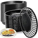 LOSYHU 50 Pack Black Plastic Bread Baskets 9" x 5.7" Oval Fry Fast Food Basket Plastic Serving Baskets for Restaurant Supplies, Deli Serving, Chicken, Burgers, Sandwiches, Fries