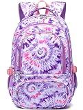 BLUEFAIRY Kids Backpack for Girls Elementary Primary Middle School Bag for Aged 8-10 for Teens Childs Bookbag Back to School Bag Mochilas Escolares para Niñas de 7 8 9 10 Tie-dye Purple