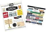 Spain Travel Stickers - Decorative Spain Stickers for Scrapbooking, Travel Journal, Planner, Photo Album - Spain Scrapbook Sticker with Camera, Tourist Phrases, Vacation Inspired Design - 2 Items Set