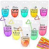 Chengu Summer Drink Pouches with Straws for Adult Beach Translucent Party Beverage Bags Stand up Juice Pouches Plastic Drink Container with Zipper Juice Freezer Bags for Party Favor(30 Sets)