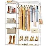 Neprock Clothing Racks for Hanging Clothes with Shelves, Portable Closet System Organizer Garment Rack for Clothes Storage, Metal Free Standing Wardrobe Clothes Organizer(White)