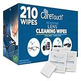 Care Touch Lens Wipes for Eyeglasses- 210 Count Individually Wrapped Pre- Moistened Wipes, 5 x 6 Inch- Camera Lens, Sunglasses and Glasses Cleaner,- Gentle and Portable for Cleaning of Optical Devices