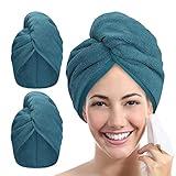 YoulerTex Microfiber Hair Towel Hair Wrap: 2 Pack 10X26 Hair Dryer Towels for Women Absorbent Turban Twist Drying Shower Cap Curly Hair Products for Hair Care Hair Accessories (04 Haze Blue)