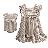 Ashmyova Toddler Girls Linen Summer Casual Dress Kids Vintage Ruffles Stripe Baby Rompers Dresses Kahhi Rompers Size 0-6 Months