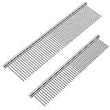 Cafhelp 2 Pack Dog Combs with Rounded Ends Stainless Steel Teeth, Cat Comb for Removing Tangles and Knots, Professional Grooming Tool for Long and Short Haired Dog, Cat and other pets, 6.3IN/7.4IN