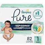 Pampers Pure Protection Baby Diapers, Size 1 (8-14 lbs), 82 Count, Up to 100% Leakproof, Premium Plant-based Skin Protection, Hypoallergenic Soft Diapers