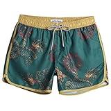 maamgic Mens Short 80s 90s Vintage Swim Trunks with Mesh Lining Quick Dry Bathing Suit Board Shorts Floral Dark Green Medium
