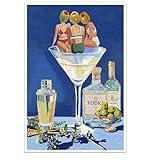 Abstract Olive Bikini Girls Martini Wall Art Whimsical Cocktail Decor Minimalist Poster Eccentric Bar Print Summer Vibe Party Trendy Artwork Canvas Living Room Aesthetic 12x16inch Unframed