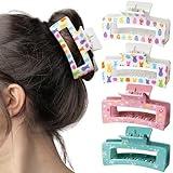 PANTIDE 4Pcs Easter Hair Claw Clips for Women Girls - Cute Bunny Peeps Rabbit Egg Rectangle Nonslip Banana Hair Clips, Thin Thick Short Long Curly Accessories, Easter Spring Party Birthday Gift