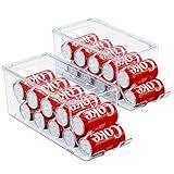 SCAVATA 2 Pack Stackable Refrigerator Organizer, Soda Can Dispenser Pop Cans Container Beverage Holder with Lid for Fridge, Freezer, Kitchen, Clear Plastic Storage Bins-Holds 10 Cans Each (Clear)