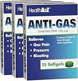 HealthA2Z® Gas Relief Simethicone | 125mg | Relieves from Stomach Discomfort and Gas | Anti Flatulence | Relieves Gas Fast and Bloating (15 Counts (Pack of 3))