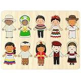 Kathfly Wooden Multicultural Doll Puzzles for Kids Interchangeable Dress Up Diversity Wood Peg Puzzles for Preschool World
