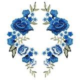 Framendino, 1 Pair Blue Rose Embroidery Patch Beautiful Flowers Embroidered Applique Patches for Clothes