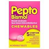 Pepto Bismol Chewable Tablets for Nausea, Heartburn, Indigestion, Upset Stomach, and Diarrhea - 5 Symptom Fast Relief, Original Flavor, 48 ct