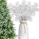 Christmas Tree Curly Picks and Sprays Twigs Glitter Stem, 36 PCS Artificial Stem Picks Ornaments 12 Inch Decorative Candy Shape Sticks for Christmas Wedding Party Home Decor Vase Fillers(Silver)