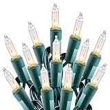 Clear Christmas String Lights 100 Count 25 Feet Incandescent Bulb Mini Lights for Indoor Xmas Tree Garland Birthday Wedding Party Festival Decoration, Green Wire