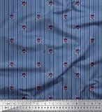 Soimoi Georgette Viscose Blue Fabric - by The Yard - 42 Inch Wide - Stripe, Arrow & Skull - Edgy Fusion with Stripe, Arrow, and Skull Motifs Printed Fabric