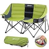 VILLEY Double Camping Chair w/Cooler Bag, Extra Wide Loveseat, Heavy Duty Padded Camping Couch, Portable Folding Chair w/Carry Bag Steel Frame Cup Holders for Camp Lawn Picnic Sports, Support 600LBS