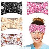 Plifal 4pcs Nurse Headbands for Women with Buttons Non Slip - Cute Labor and Delivery Nursing Sweat Wicking Head Bands, Elastic Wide Turban Soft Hair Bands Accessories for Medical Healthcare Work