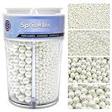 Sprinkles for Cake Decorating, White Pearl Sprinkles 4 Sizes Mix for Cake Cupcake Cookie Baking Donuts Ice Cream Toppings