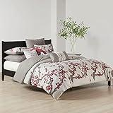 N Natori Cherry Blossom Duvet Cover Queen Size - Red, Grey , Cherry Blossom Duvet Cover Set – 3 Piece – 100% Cotton Sateen Light Weight Bed Comforter Covers