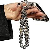 TENOC Beaded Phone Wrist Strap, Cellphone Lanyard Chain, Sparkling Wristlet Bracelet for Women, Black