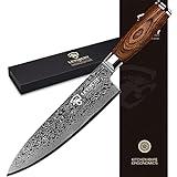 LEVINCHY Damascus Chef's Knife 8 inch Professional Handmade Damascus Stainless Steel Kitchen Knife, Superb Edge Retention, Stain & Corrosion Resistant, Ergonomic PAKKA Wood Handle