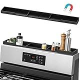 AWOKE Stove Top Shelf 30 Inch - Silicone Material Magnetic Shelf for Stove - 3 Functional Partitions Kitchen Spice Rack Organizer-Black,Kitchen Gadgets Storage Organization