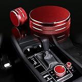 ANFOKAS Compatible with Mazda 3 CX-30 CX-50 Accessories Sporty Car Interior Gear Panel Gears Shift Knob Multimedia & Volume Button Knob Cover Trims Caps -Red