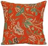 Charlotte Home Furnishings Decorative Pillow Covers for Couch 19x19 in Tapestry Throw Pillow Cover for Living Room Decor Peony Orange Floral Pillow Covers French Made Soft Cotton Jacquard Woven