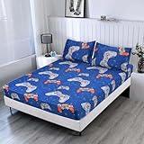SDIII Blue Gamer Queen Fitted Sheet with 2 Pillowcases, Not Including Flat Sheet, Soft Microfiber Game Fitted Sheets Deep Pocket for Kids Boys Girls,