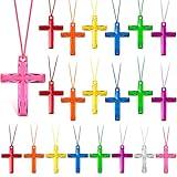 JULMELON Crystal Cross Necklace, 32Pcs Plastic Cross Necklace Colored Christian Necklace Easter Church Gifts Religious Bible Toys for Easter Vacation Activities