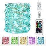 Minetom Color Changing Fairy String Lights - 33 ft 100 LED USB Silver Wire Lights with Remote and Timer, Starry Fairy Light for Bedroom Party Indoor Christmas Decoration, 16 Colors, Adapter Included