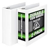 Samsill Durable 4 inch 3 Ring Binder, Made in USA, D Ring Binder, FSC 100% Recycled Chipboard, White, 2 Pack