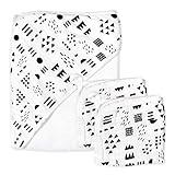 HonestBaby unisex baby 3-Piece Organic Cotton Hooded Towel & Washcloth Set Bandana, Pattern Play, One Size US
