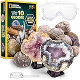 NATIONAL GEOGRAPHIC Break Open 10 Premium Geodes – Includes Goggles and 2 Display Stands - Great STEM Science Kit, Geology Gift for Kids, Break Your Own Geodes with Crystals, Toys for Boys and Girls