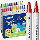 Coogert 24 Dual Tip Acrylic Paint Markers, 1-5mm Dot Tip 1mm Fine Tip Acrylic Paint Pens For Rock Painting, Canvas, Wood, Glass, Ceramic, Fabric, Plastic, Egg, Art Painting Supplies Kit
