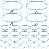 Aurelema 24 Pcs Prostate Cancer Awareness String Bracelets Light Blue Ribbon Woven Bracelets Bulk Men's Health Decorations for Thyroid Disease Lymphedema Awareness Gifts