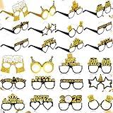 LEIFIDE 24 Pieces Happy New Year Eyeglasses 2025 New Years Eve Party Supplies Party Glasses Eyeglasses Dress up Eyewear Props for Kids Adults Party Decoration Accessories, 6 Styles