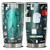 WAZONE Personalized Nurse Tumbler Cup With Lid 20oz 30oz Customized Name Stainless Steel Double Wall Vacuum Holiday Fathers Mothers Day Nurse Week Appreciation Gifts For Dad Mom Women Men
