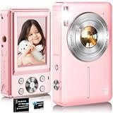 Digital Camera,FHD 1080P Kids Camera 44MP Point and Shoot Digital Cameras with 32GB Card,16X Zoom,Anti-Shake,Date Stamp,Compact Small Cameras Photography for Kids Student Teen Girl Boy(Pink)