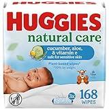 Huggies Natural Care Cucumber, Aloe and Vitamin E Baby Wipes, Hypoallergenic, Scented, 3 Flip-Top Packs (168 Wipes Total), Packaging May Vary