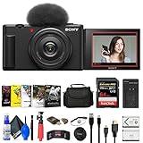 Sony ZV-1F Vlogging Camera (Black) (ZV1F/B) + Case + 64GB Card + NP-BX1 Battery + Photo Software + HDMI Cable + Charger + Flex Tripod + Memory Wallet + Cap Keeper + Cleaning Kit (Renewed)
