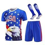 QIKLIGHT Kid's Soccer Jersey Shirt Children's Football Uniform Youth Sports Training Clothing with Socks (12-13years)