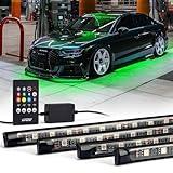 Xprite Car Underglow Neon Accent Strip Lights, 4 Pcs RGB 252 LEDs Underglow Kit with Sound Active Function Music Mode & Wireless Remote, Exterior Car Lights Underbody Lighting for Truck SUV Van